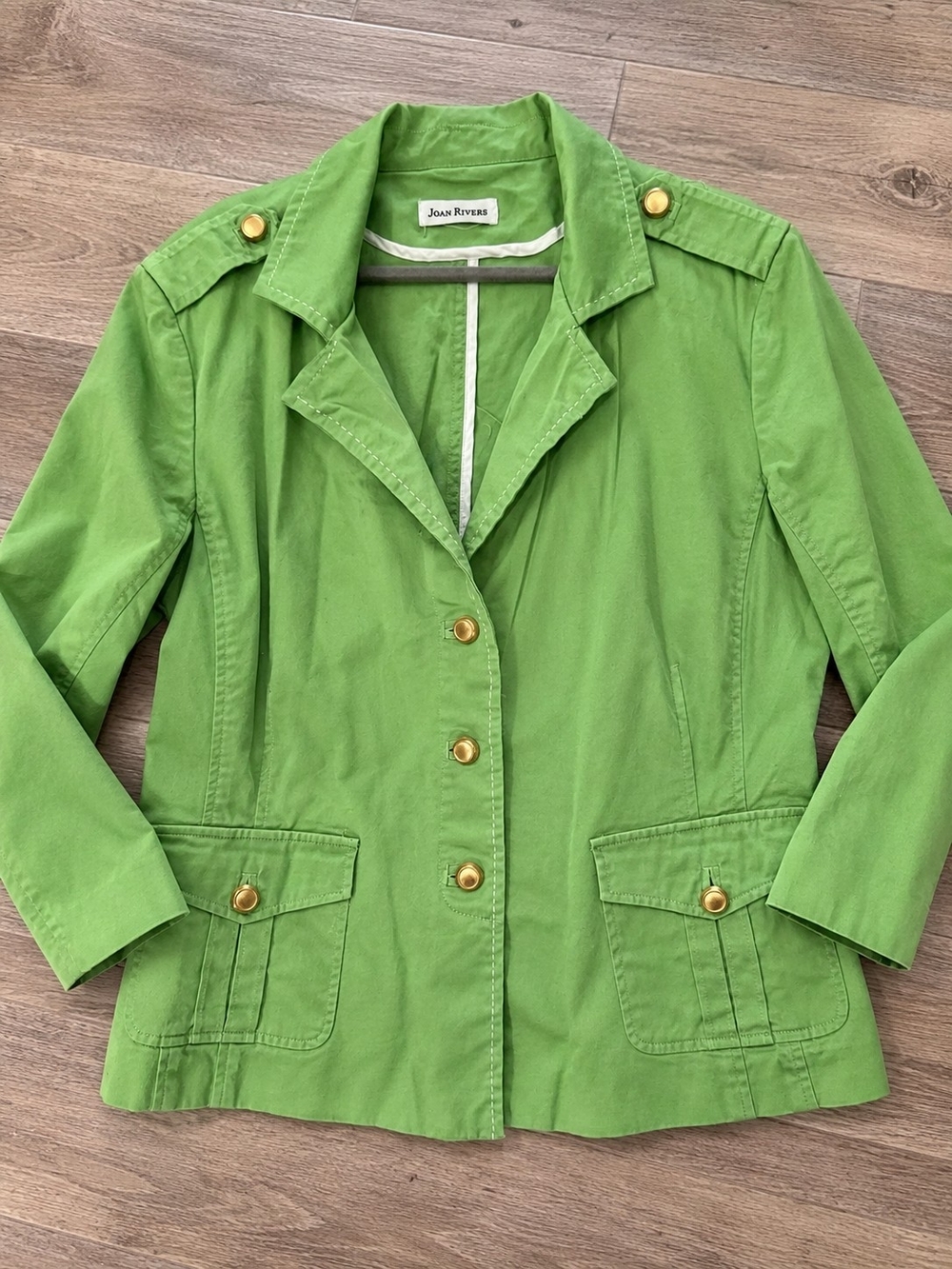 Joan Rivers Green Button-Front Cotton Blazer